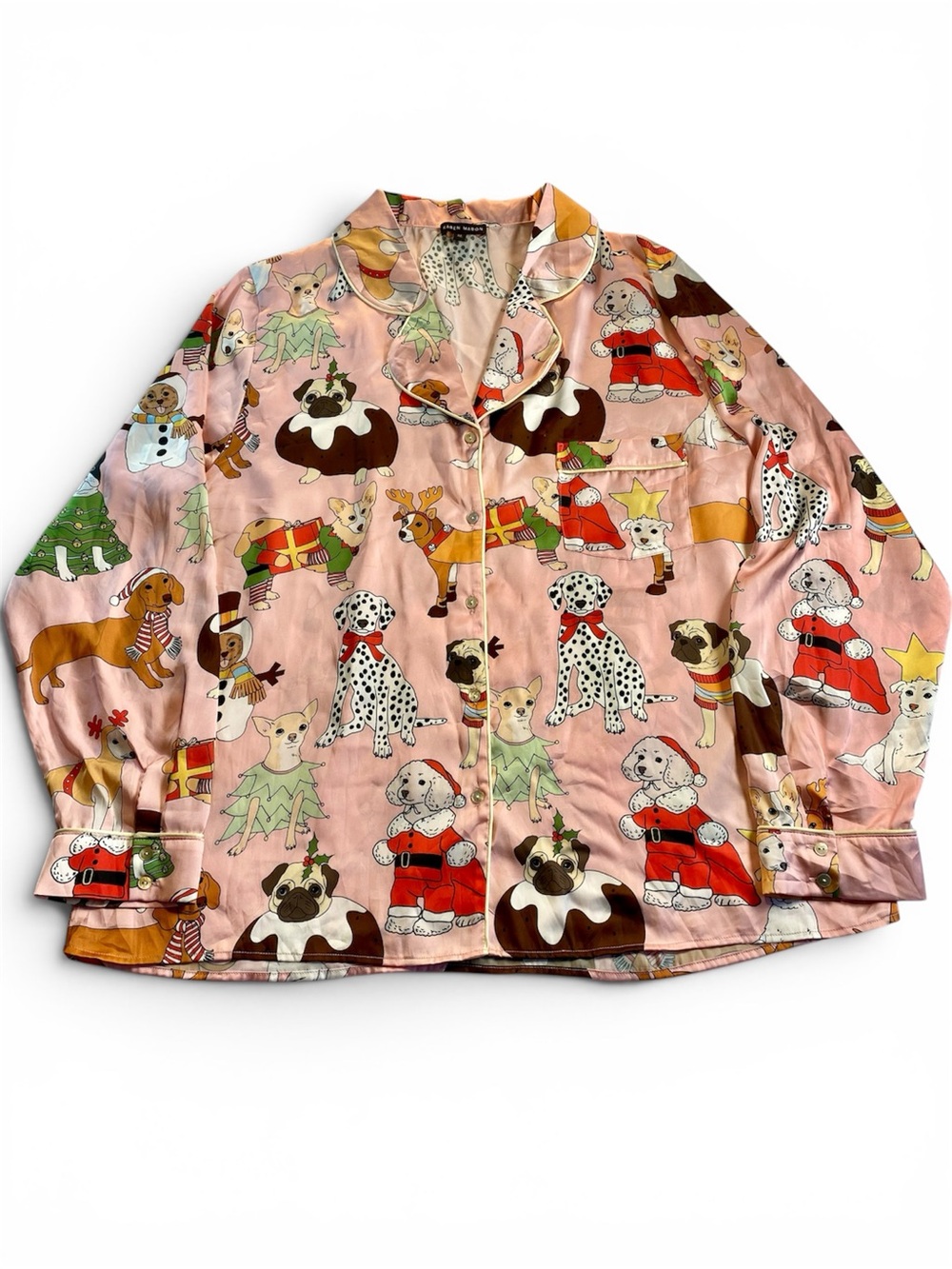 Karen Mabon Anthropologie Christmas Dogs Pajama Top XL Pink
